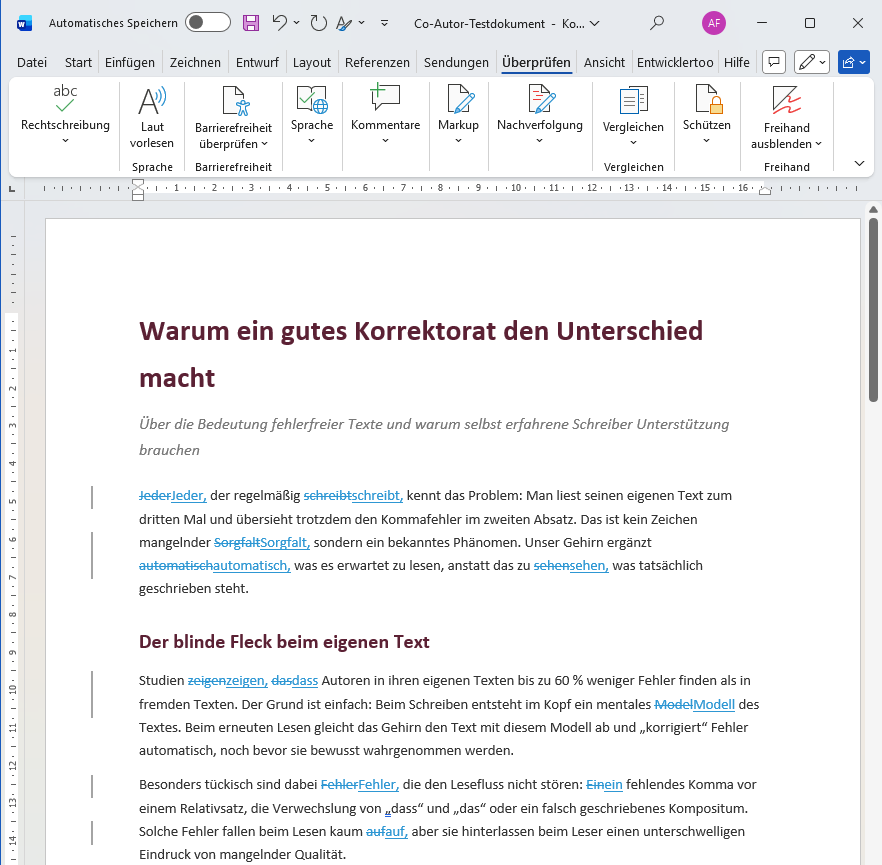 Korrigiertes Dokument mit Änderungsverfolgung